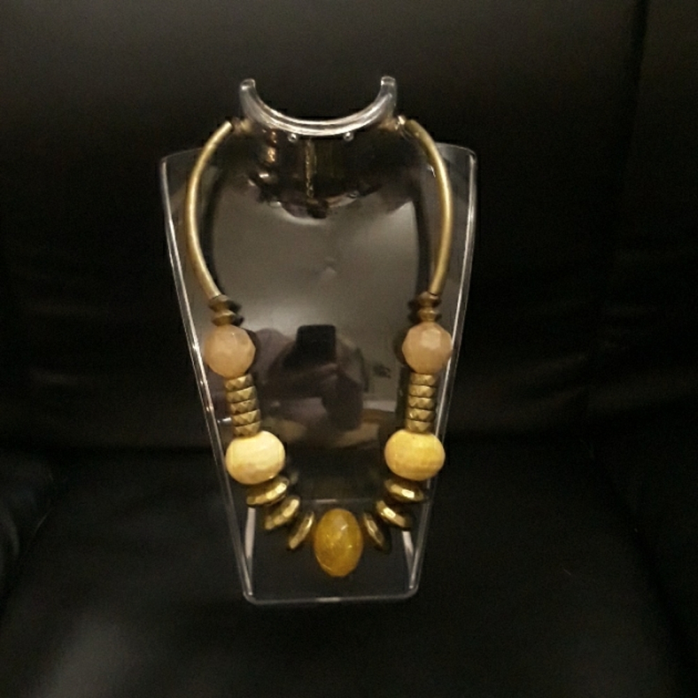 Vintage Metal and Stone Necklace, Natural Undertones